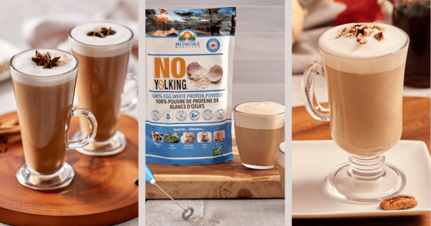 A collage of hot drinks from No Yolking