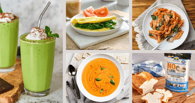 A collage of food images made with No Yolking protein