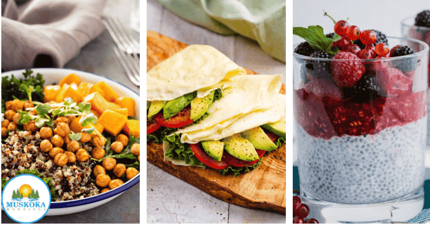 A collage of photos of food made with No Yolking